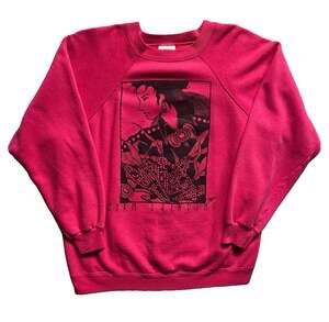 Vintage 80s 90s Hanes Pink Graphic Sweatshirt Crewneck L Mayumi Oda USA Fleece